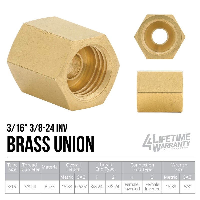 4LIFETIMELINES Brass Brake Line Union - 3/16, 3/8-24 SAE Inverted, 10 per Bag - Image 4